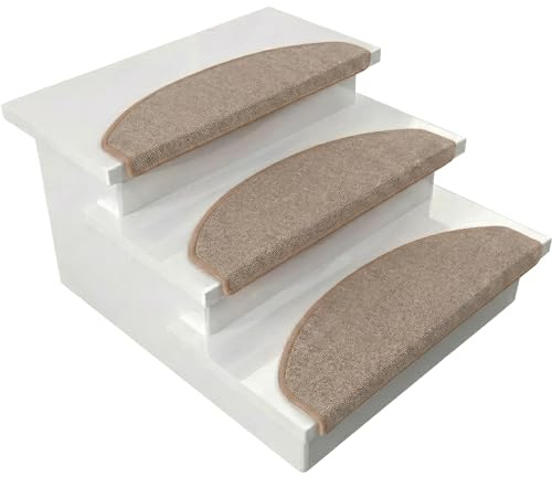 casa pura London Stair Tread Mat, 15 Pieces (23.5 x 65 cm) Stair Pad Mat, Staircase Carpet Mats, Self-adhesive Stair Runner Mats (Beige, Semi-circular)