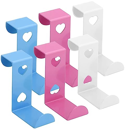 WUBAYI Confezione da 6 grucce e ganci da porta, in acciaio inox, a forma di cuore, resistenti, per cappotti, asciugamani, borse, per camera da letto, bagno, ante dell'armadio (rosa/blu/bianco)