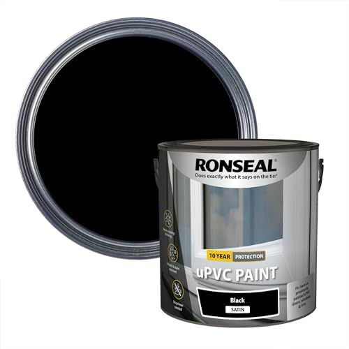 Ronseal uPVC Paint Black Satin 2.5L | Ronseal uPVC Paint for windows and doors | Black satin finish | 2.5L paint tin | Long-lasting durable formula | Flexible f