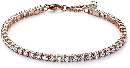 Pandora Timeless Pulsera de tenis centelleante chapada en oro rosa de 14 quilates con circonitas cúbicas transparentes, 16