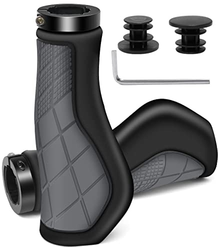 REETEE Manopole MTB Antiscivolo Gomma Impugnatura per Bicicletta, Manopole Bici MTB Ergonomiche per 22mm Universale Impugnature per Manubrio Bici (Grigio)
