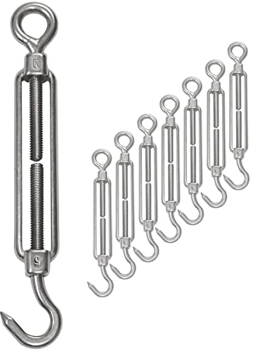 8x Edelstahl Spannschloss Spannschraube Ø 5mm - M5 - Haken+Öse - V2A - Seilspanner Segelspanner für Drahtseil - 11-17cm lang Wantenspanner Bruchlast 130kg