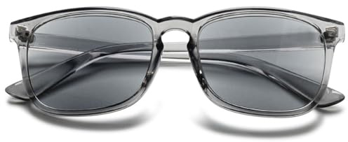 MAGIMODAC Damen Herren Lesebrille Rechteckige Sonnenlesebrille Getönte Lesesonnenbrille UV-Schutz Lesebrillen mit Sonnenschutz Transparent Grau +2.00