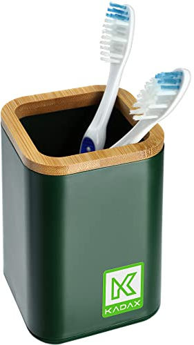 KADAX Bicchiere da bagno, bicchiere per spazzolini da denti in 6 colori, porta spazzolini con dettagli in bambù, bicchiere per risciacquo, utensili per la cura dei denti, per bagno e WC (verde)