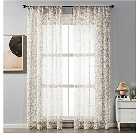 Banemi Vorhang Braun Blickdicht, Vorhang Durchsichtig 2er Set Polyester Geäst Vorhänge für Heimtextilien 107x160cm