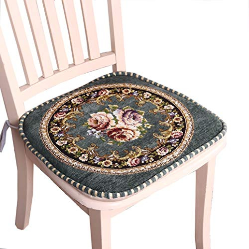 MOODMUSE 1/2/4 Pack Embroidery Chair Pads,European Style Plush Chair Cushion for Dining Chair with Tie,Non Slip Seat Cushion All Seasons Kitchen Thick Seat Cushions (Color : Green-2, Size : Set of 2)