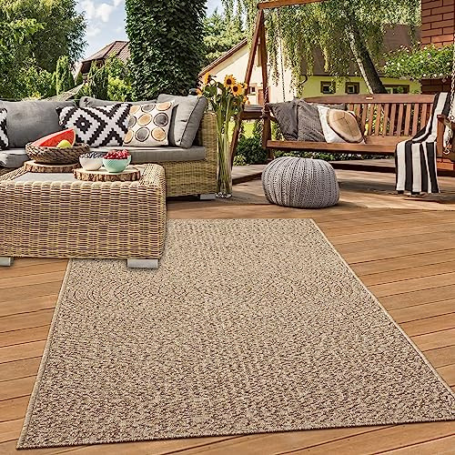 Teppich-Traum In- & Outdoor Teppich Kreismuster Beige Braun 240x340 cm | Pflegeleicht, UV-beständig, robust, langlebig und flach gewebt, für Balkon, Terrasse, Dachterrasse, Garten und Wohnbereich