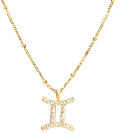 Brandlinger ® Sternzeichen Halskette Damen Silber 925. Sternzeichen Kette. Kette Damen vergoldet mit 18 Karat Gold, Schmuck für Frauen und Mädchen. Kettenlänge verstellbar 45-50cm.