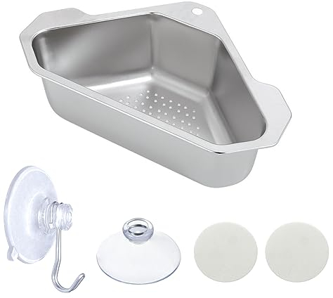 Belvanr Waschbecken Filterablage Dreieck Spülbecken Abflusskorb Edelstahl Sieb für Spülbecken aus Edelstahl Sieb für Spülbecken Waschbecken Sieb Dreieckiger Waschbecken Sieb Edelstahl 304