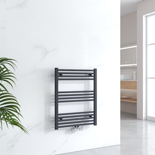 EMKE Toallero Baño Radiador, 75 x 60 cm, Tubo Redondo,Antracita, secador de Toallas con conexión Central, radiador secador de Toallas de Agua Caliente