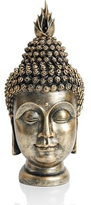 AMOIENSIS Buddha-Kopf-Statue, Zen, Meditationsdekoration, 27,9 cm, Harz, Antik-Gold-Buddha-Kopf-Statue für buddhistische spirituelle Altar-Dekoration, Buddhismus-Geschenke
