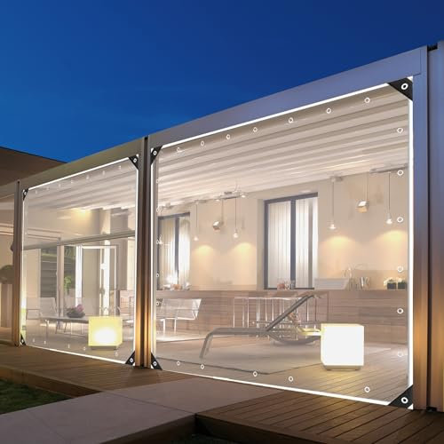Plane Wasserdicht Transparent 0,35mm Schwerlast wasserdichte Plane Mit Ösen Wasserdicht Abdeckplane Den Außenbereich Wetterfeste Faltbar wasserdichte Abdeckfolie Für Balkon Freien Wintergarten (Size