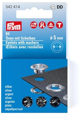 Prym 542414 Ösen mit Scheiben Nachfüllset, 5 mm, silberfarbig