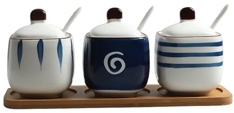 Pots à épices en céramique, récipients d'assaisonnement décoratifs, ensemble de sucriers, caves à sel avec couvercles, boîtes de rangement de cuisine, pots à épices de style japonais, pot en céramique