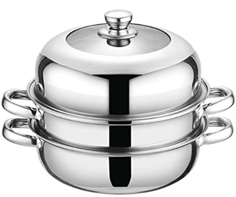 ANSNOW Olla Vaporera de Acero Inoxidable, Olla para Sopa, Cesta Vaporera, Caldera Doble, Olla Vaporera de 3 Capas, Cocina de Inducción, Sartén Vaporera de Metal