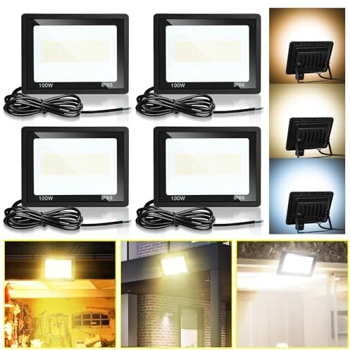 Jopassy LED Strahler Außen 4X 100W dimmbar LED Fluter Scheinwerfer IP65 Wasserdicht Außenstrahler 3000/4000/6500k Flutlicht für Sportplatz Rasenflächen Hinterhof Auffahrt Garage Flur Garten
