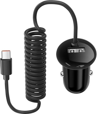 Adattatore per presa accendisigari tipo C per auto YACSEJAO caricabatteria da auto USB C cavo a spirale con cavo retrattile a spirale da 15 W di tipo C