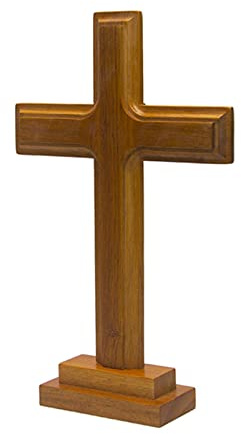 SGerste träaltarkrucifix med stativ, fristående, bordskors, dubbelsidig, dekoration, för hemmet, kapell, kyrka, dekoration, religiös, kristen, katolsk