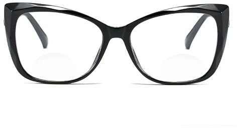 GSKDZG Retro Bifokale Lesebrille Damen Cateye Presbyopische Brille Mode Katzenaugen Computerbrille Blaulichtfilter Brille Schwarze Braune Schildkröte +1.5 +2.0(Black,+1.0)
