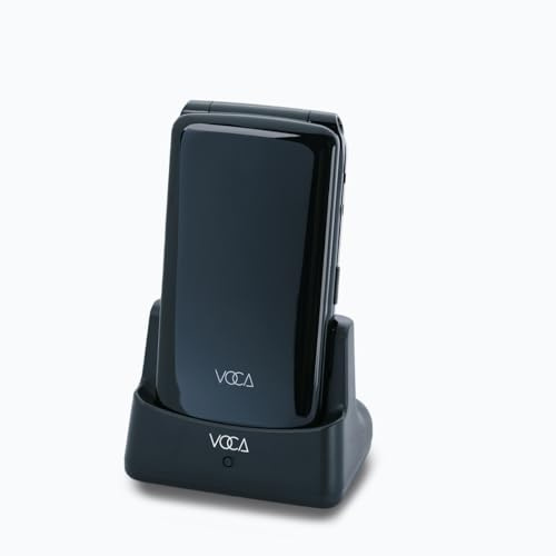 VOCA Téléphone à clapet à Gros Boutons pour Personnes âgées | 4G LTE débloqué | Volume Fort | Bouton SOS | Numérotation Rapide | Texte prédictif | Station de Chargement | V340 (Noir)
