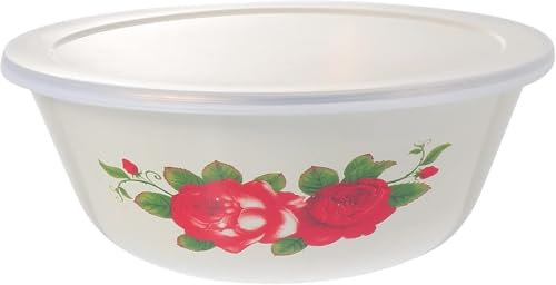 Émail avec, bol à mélanger en émail antiqueBol en émail vintage avec couvercle Bassin de service en céramique en fer Soupière ronde Plat à mélanger Bol à salade for cuisine Restaurant Bol à salade en