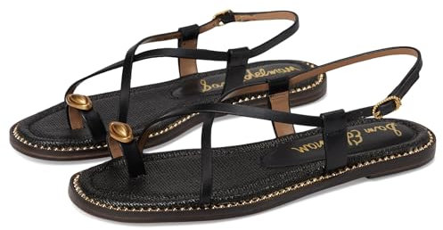 Sam Edelman Women's Tenly Flat Sandal, Black Leather, 9