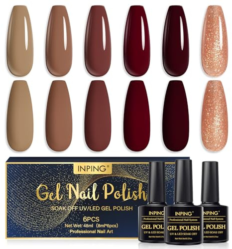 INPING UV Nagellack Nude Braun 6 Farben Gel Gelnägel Nagellack Set 8ML | Brauntöne UV Lack Nagellack Soak Off UV Schönheit Geschenke für Frauen DIY Nail Art Design