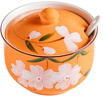 Dowbom Sucrier avec couvercle et cuillère, pot de rangement de 300 ml, pot à sucre, pot à sucre, pot à sucre (orange)
