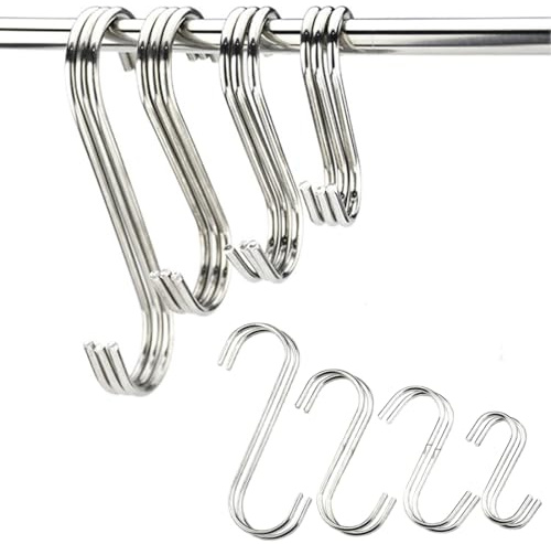 S Haken Edelstahl, 20 Stück S Haken Edelstahl Haken zum, Einhängen Küchenhaken Aufhängen für Küche Garderobe, für Küche Garderobe Klein Büro Küche Badezimmer Schlafzimmer, Sparen Sie Viel Platz