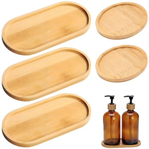 YOUNGSAY 5 Stück Kleines Tablett Bambus, Natürlicher Tablett Klein Bambus, Handgefertigt Tabletts Klein für Trinkbecher, Lebensmittel und Blumentöpfe (2 Formen)