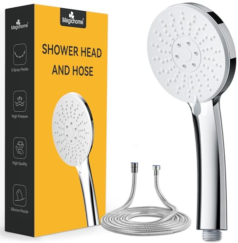 Magichome Shower Head and Hose 1.5m, High Pressure Showerhead with 5 Spray Modes– Bathroom Powerful & Handheld Shower Head for Low Water Pressure