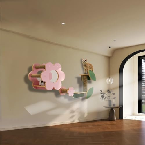 ZSXZCBDQ Katzen Kletterwand Set, Katze Wand, Kratzstamm für Kätzchen, Katzenregale und Sitzstangen für Kätzchen, Spielplatz-Set für Die Wandmontage im Katzenhaus(5PCS)