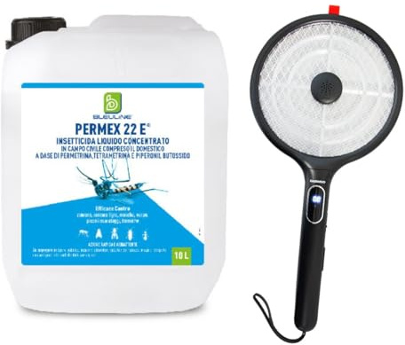 Permex 22E Insetticida 10 Litri per Zanzare, Mosche, Blatte e Insetti Striscianti + Racchetta Antizanzare DAEWOO (Nero) Omaggio