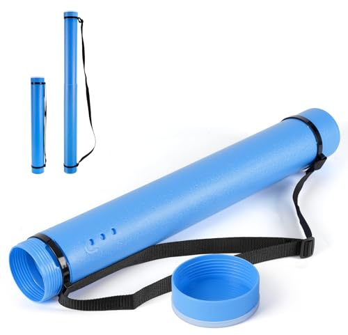 DEWEL Tubes Transport a0,Tube Poster,63–107cm,Tube Dessin Transport Convient pour Les Photos,Les Affiches et Les flipbooks,Longueur et poignée réglables,en Plastique.(Bleu)