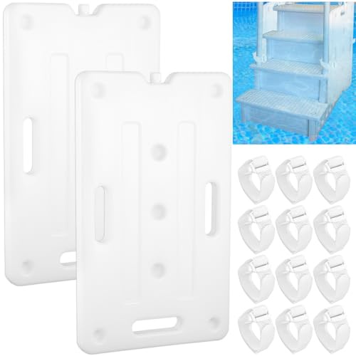 2 PCS Swimming Pool Ladder Weights, HDPE Swimming Pool Step Weights with 12 Adjustable Straps Universal Water Sand Anchors Bin Stabilizers for Inside Pools Easy Step System Above Ground