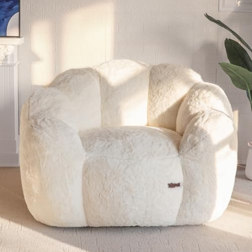MAXYOYO Bean Bag Chair, Floral Shaped Bean Bag Sofa Includes Filling, Soft Faux Fur Floor Sofa Giant Size for Living Room Bedroom