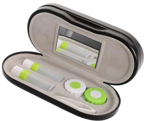 BAZEITFLOW 2 in 1 Dual Use Glasses and Optical Lens Case Featuring Protective Lining, Mirror and Solution Container for Standard Sized Eyewear Black
