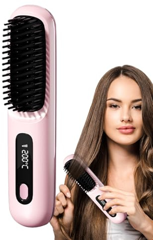 Biniveil Cepillo De Caliente - Alisador Térmico Sin Cable | Sin Cable 3 Modos Pantalla Táctil Ajustable para Mujeres Viaje Volumen Rizado Desenredar Hogar