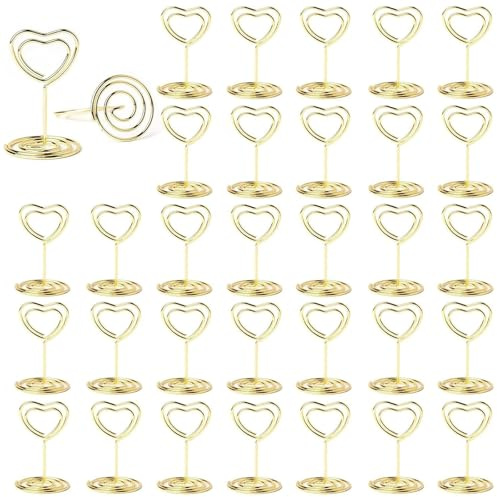 LuyoNova 30 Stück Tischkartenhalter,Fotohalter,Fotohalter mit Klammern,Memohalter,Tischkarten Halterung,menükartenhalter,Tischnummernhalter für Hochzeiten,für Jubiläen,Partys,Hochzeiten(Herz Gold)