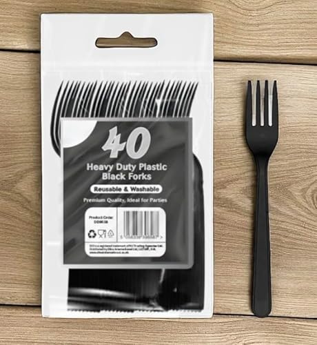 Party2u ® Premium Black Forks, Elegant Design Colour Heavy Duty, Microwave-Safe Solid Tablefork, 6 Long Sets Reusable, Washable