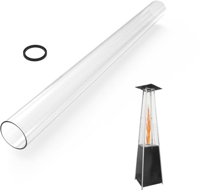 onlyfire Tube en Verre pour Parasol Chauffant à Gaz, 125 x 10 cm | Tube de Remplacement en Verre Borosilicate avec Joint Silicone pour Chauffage de Terrasse Pyramidal à 4 Faces