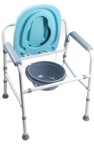Haofy Sedia da Toilette in Acciaio Resistente, capacità 150 Kg, Altezza Regolabile con Braccioli Cadenti per un Facile Trasferimento, Sedia da Toilette Piedini Antiscivolo, Seduta Ampia, per