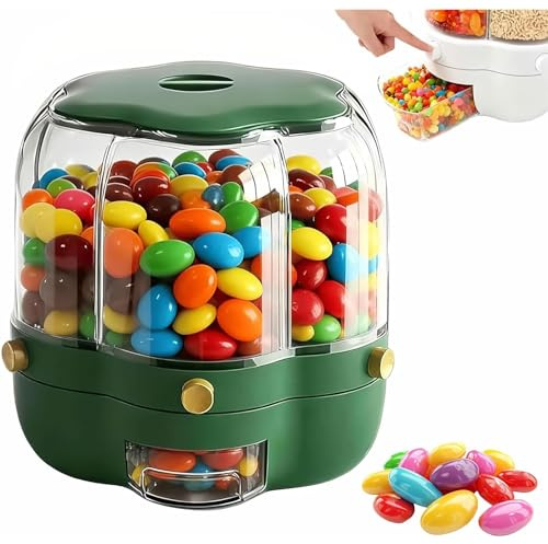 MIDUOLAI Distributore di Caramelle/Cereali con Rotazione A 360°, con 6 Scomparti, Contenitore per Cereali di Grande capacità, per Cereali, Legumi, Caramelle Piccole,Verde,L