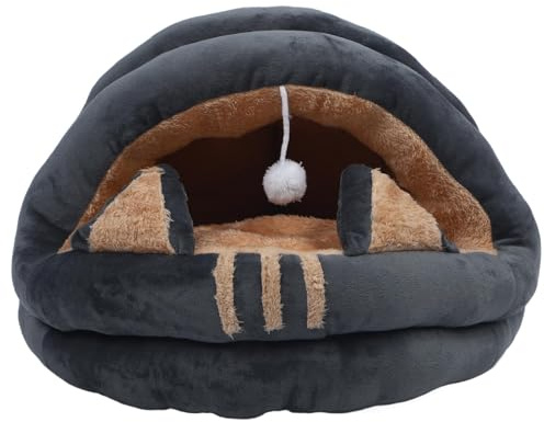 Yinhing Cat Cave Halvsluten Mysig Husdjurssäng Plysch Tecknad Djurhus Varmgrå Design för Höst och Vinter Mjukt och Tvättbart Husdjur för Katter och små Hundar Elegant Sovplats för Felin (M)