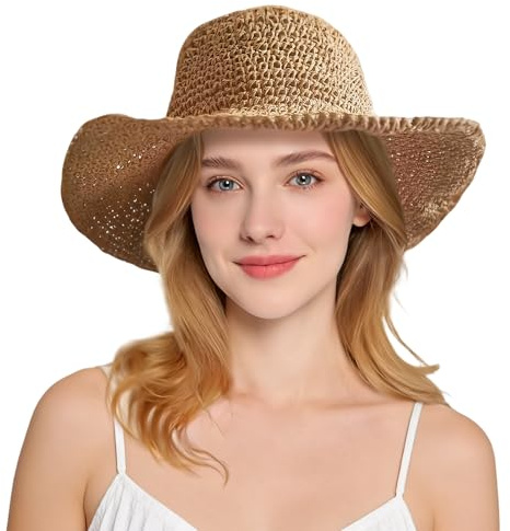 Sombrero de Paja Mujer, Sombrero Playa Mujer, Sombreros Mujers Verano, Sombrero Mujers Sol para Vacaciones en Playa, Fiestas en Piscina, Jardinería y Senderismo