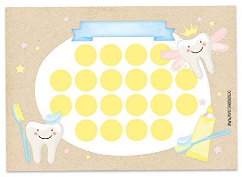 Papierdrachen Belohnungstafel Set für Kinder als Abreißblock 10 Blatt - Motivierendes Konzept als Erziehungshilfe - mit tollen Stickern für Jungs und Mädchen - Motiv Zähneputzen 1 Set 10
