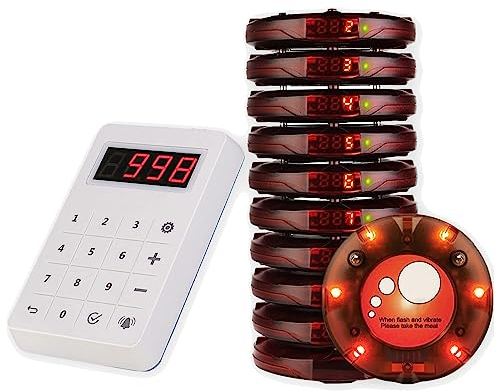 Retekess TD158 Pager Rufsystem, 500M Pager Gastronomie, LED Digitalröhrenanzeige, Draußen 500M, 4 Anrufmodi, Transparentes PC Material, Rufsystem für Imbisswagen, Bars, Eisdielen (10 Pager)
