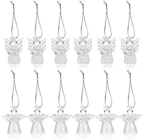 Naler 12 Pcs Clear Glass Hanging Angels Christmas Angel Ornaments for Christmas Tree, Holiday, Wedding, Home, Table Decorations