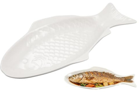 HEMOTON Servierplatte Porzellan Serviertablett Fischform Servierteller Speiseteller für Dessert, Kuchen, Sushi, Salat, Antipasti, 15 Zoll