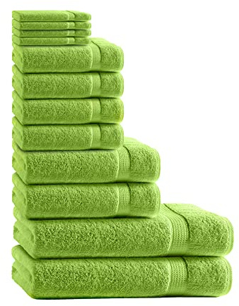 Class Home Collection 12 TLG Frottee Handtücher Set | Gästetuch | Handtuch | Duschtuch | Waschhandschuh | Apfelgrün